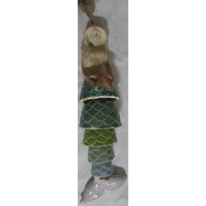 Ceramic mermaid wind chime blue, green 14" twine hanger beautiful long hair
